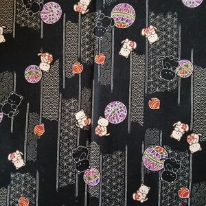 6.25 Yards Japanese Cotton Fabric Lucky Cats Seigaiha Waves And Tamari Balls